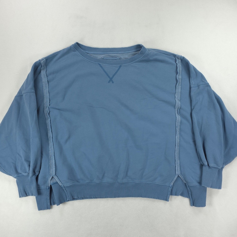 American Eagle Sweatshirt Womens Large Blue Oversized Cropped Raglan Pullover